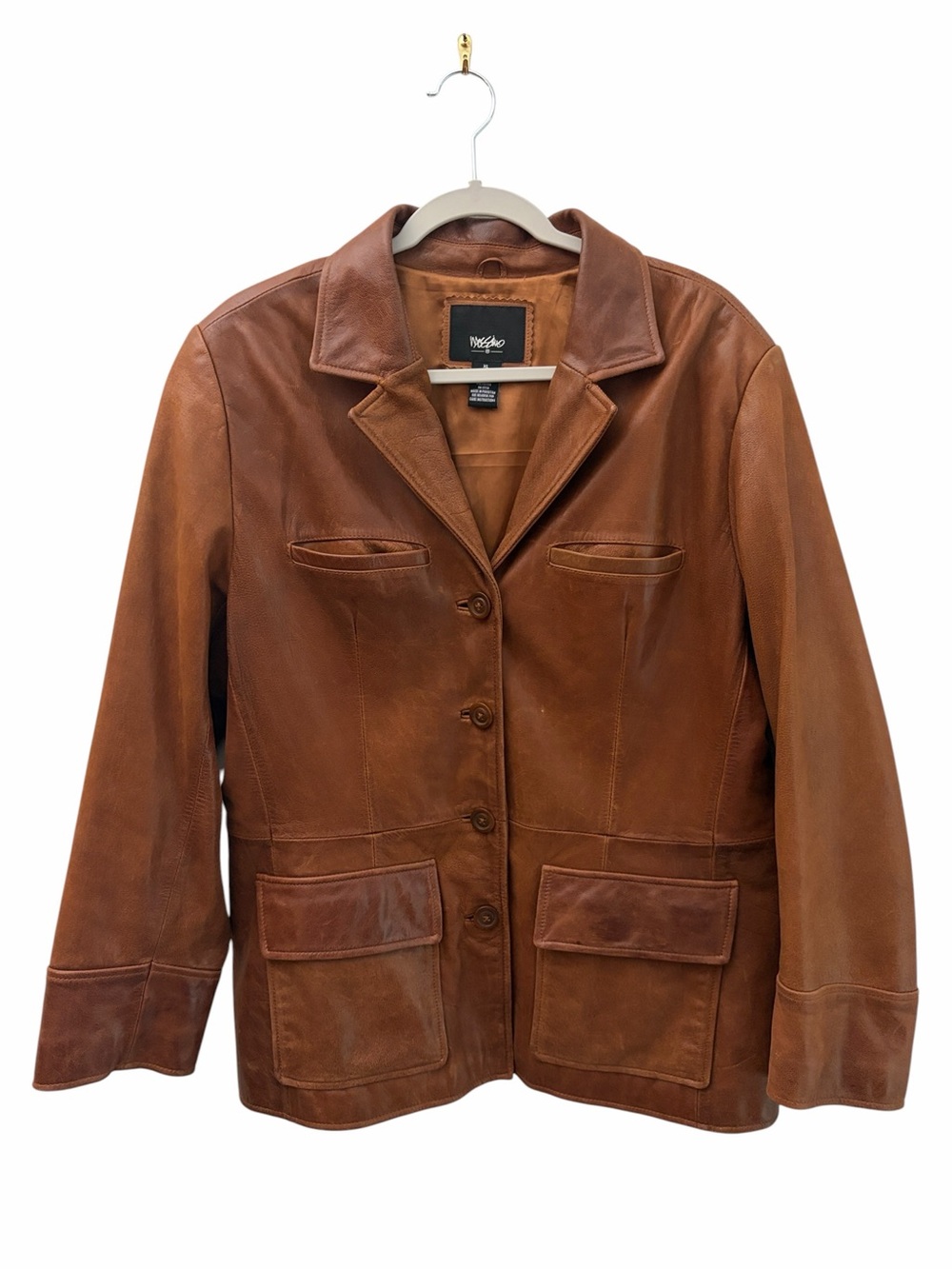 Mossimo 100% Genuine Leather Cognac Brown Button-Front Jacket Women’s XL Western